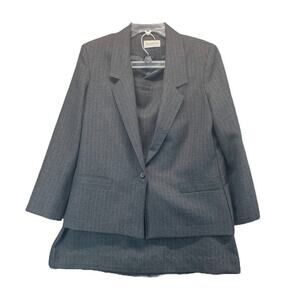 VTG Womens 2 Pc Suit Blazer & Skirt Gray Padded Size 12